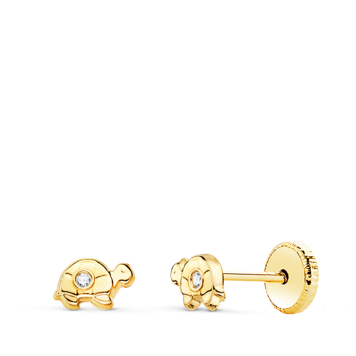 Pendientes Tortuga con Circonita 6 x 3,5 mm. Cierre Tuerca de oro amarillo 18K