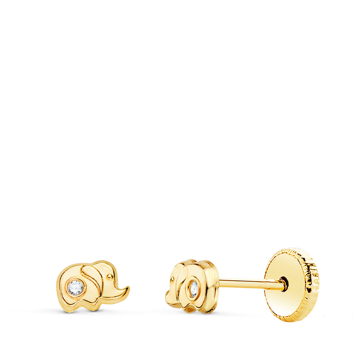 Pendientes Elefante con Circonita 5 x 3 mm. Cierre Tuerca de oro amarillo 18K