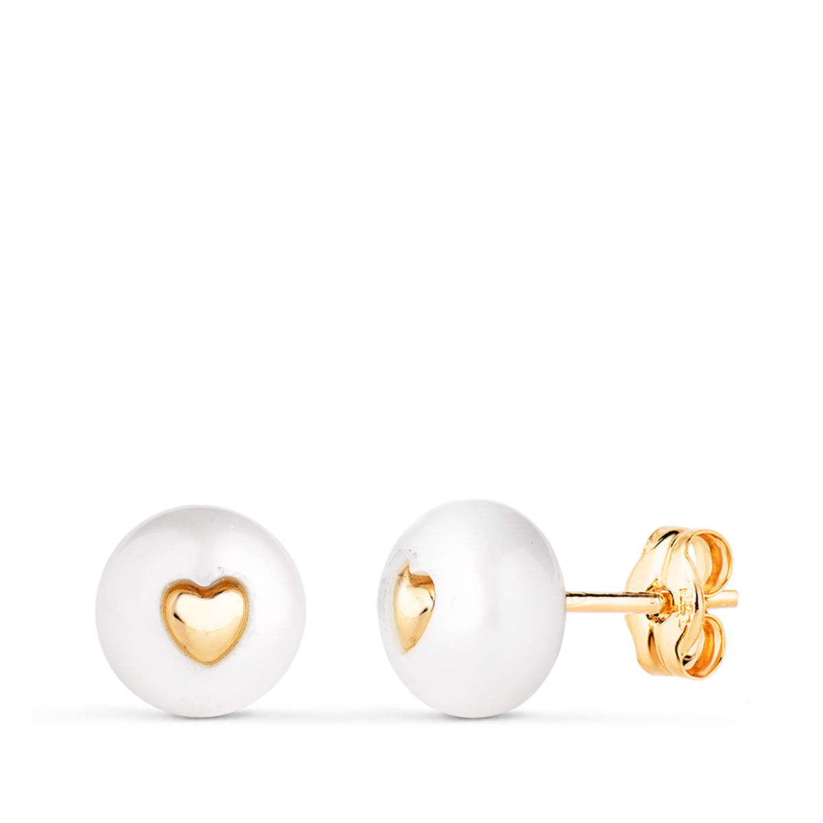 Pendientes Perla con Interior de Corazon. Medida: 7 mm. de oro amarillo 18K