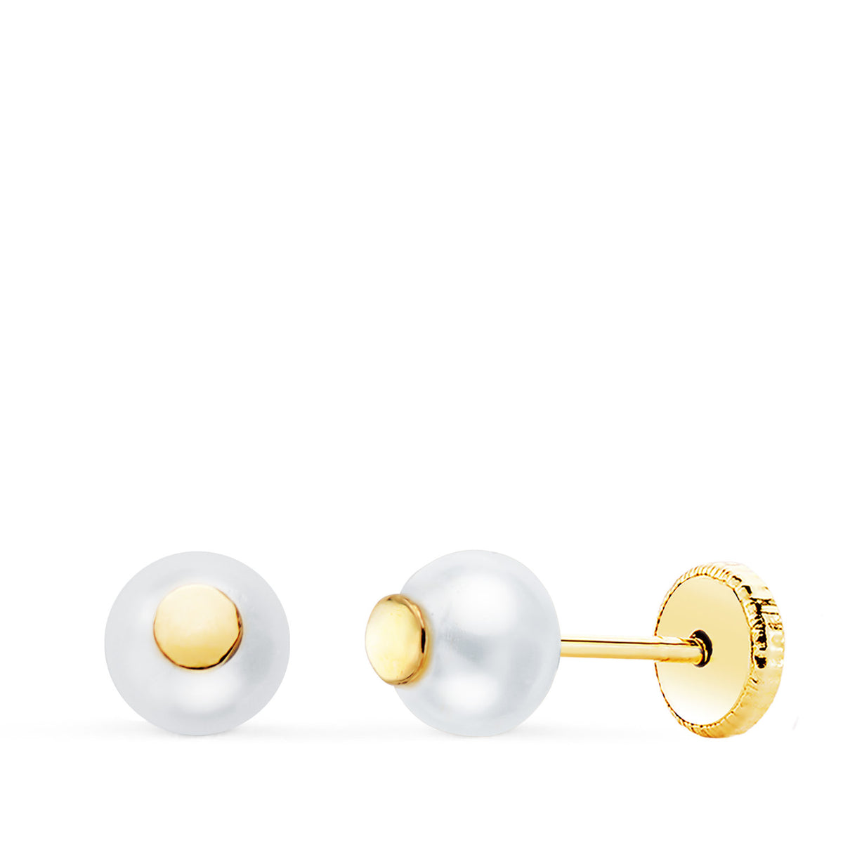 Pendientes Perlas con Motivo Reodndo. Ancho: 5 mm. Cierre Tuerca de oro amarillo 18K