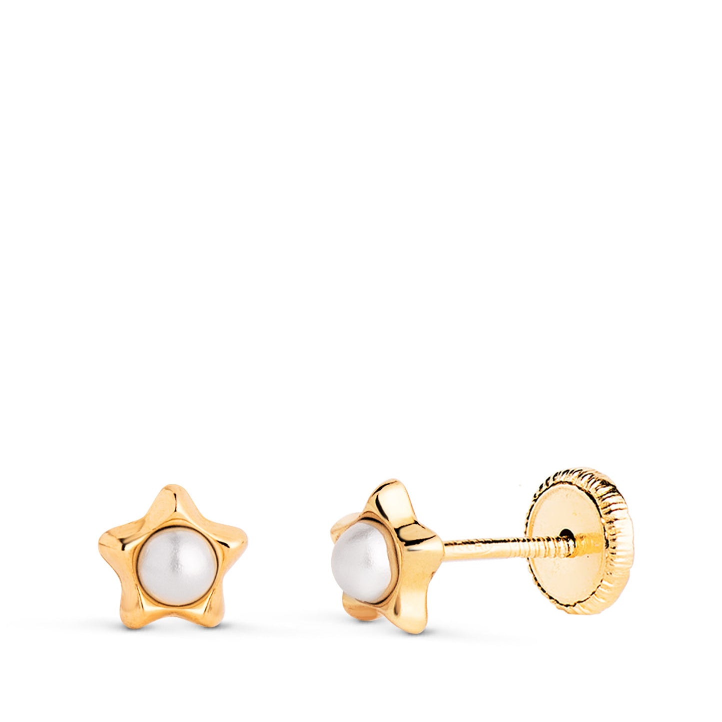 18K PENDIENTES ORO AMARILLO ESTRELLA CON PERLAS DE 2,4MM. MEDIDA: 5 X 5MM. CIERRE TUERCA