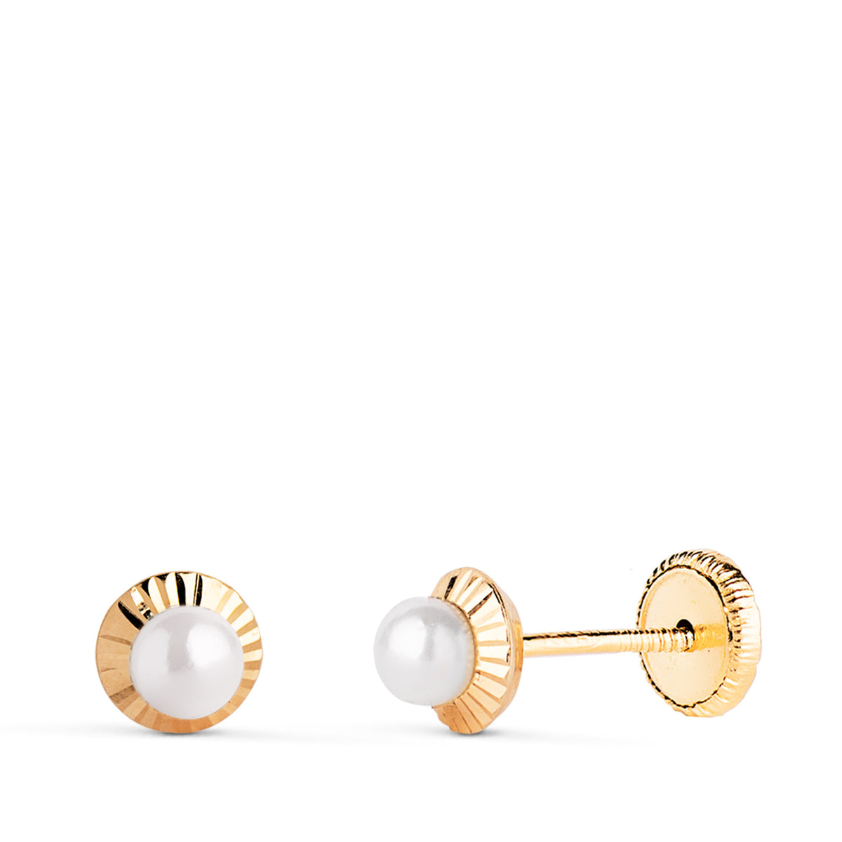 Pendientes Perla Orla Tallada 5 mm Cierre Tuerca de oro amarillo 18K