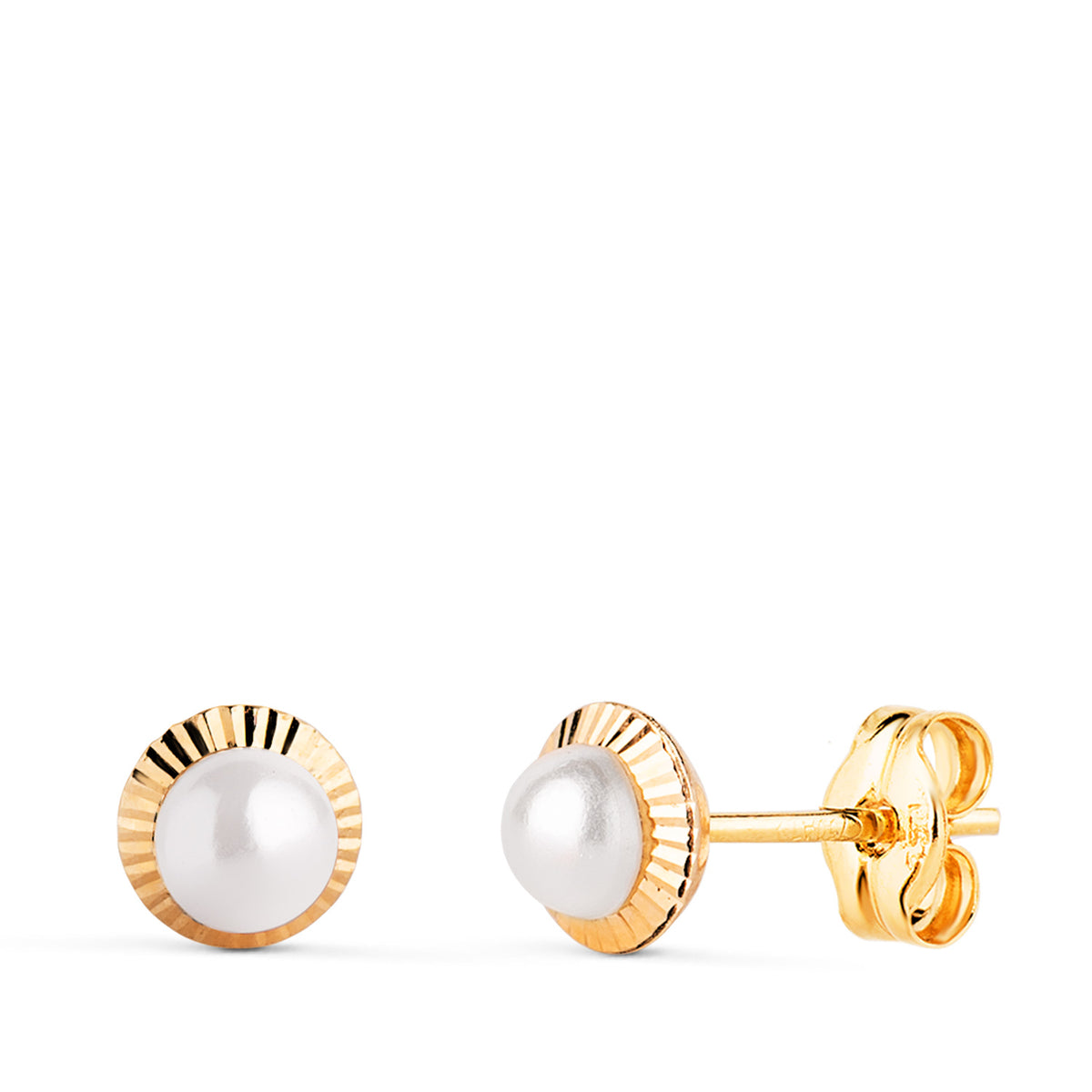 Pendientes Perla Orla Tallada 6 mm de oro amarillo 18K