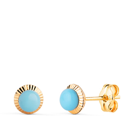 Pendientes Turquesa Orla Tallada 6 mm de oro amarillo 18K