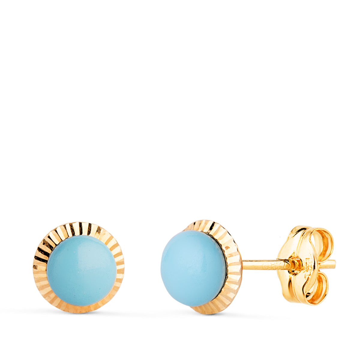 Pendientes Turquesa Orla Tallada 7 mm de oro amarillo 18K