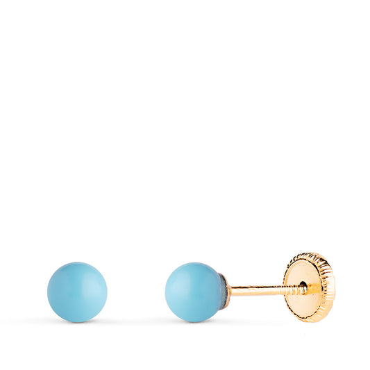 9K PENDIENTES ORO AMARILLO TURQUESA REDONDA DE 4 MM. CIERRE TUERCA