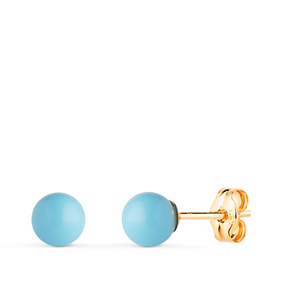 Pendientes Turquesa con Casquilla. Medida: 5 mm. de oro amarillo 18K