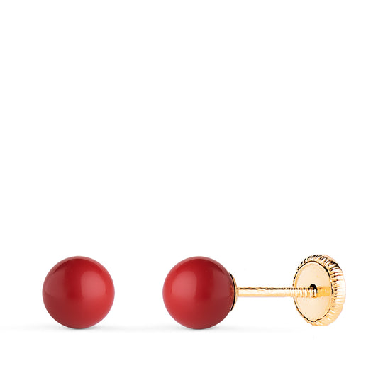 Pendientes Coral con Casquilla. Medida: 5 mm. Cierre Tuerca de oro amarillo 18K