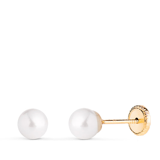 Pendientes Perla con Casquilla. Medida: 5 mm. Cierre Tuerca de oro amarillo 18K