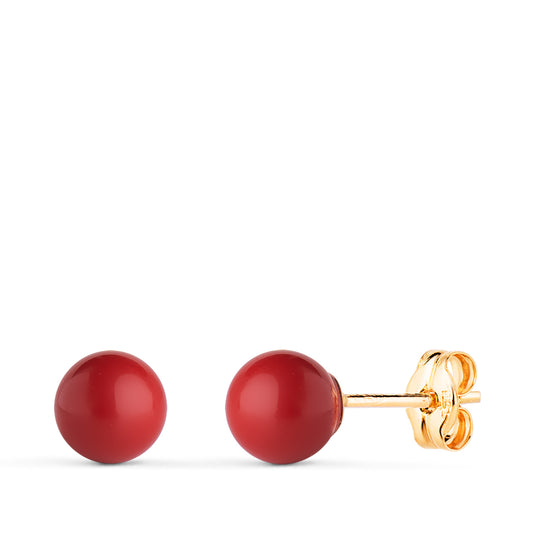 Pendientes Coral con Casquilla. Medida: 6 mm. de oro amarillo 18K
