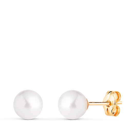 Pendientes Perla con Casquilla. Medida: 6 mm. de oro amarillo 18K