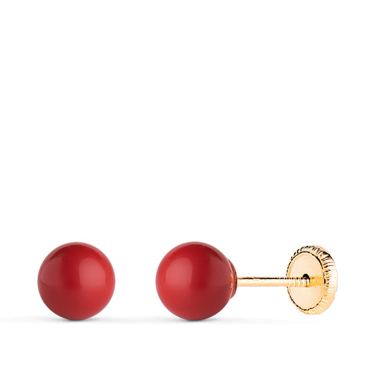 Pendientes Coral con Casquilla. Medida: 6 mm. Cierre Tuerca de oro amarillo 18K