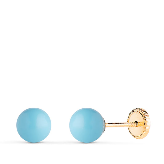 18K PENDIENTES ORO AMARILLO TURQUESA CON CASQUILLA. MEDIDA: 6 MM. CIERRE TUERCA