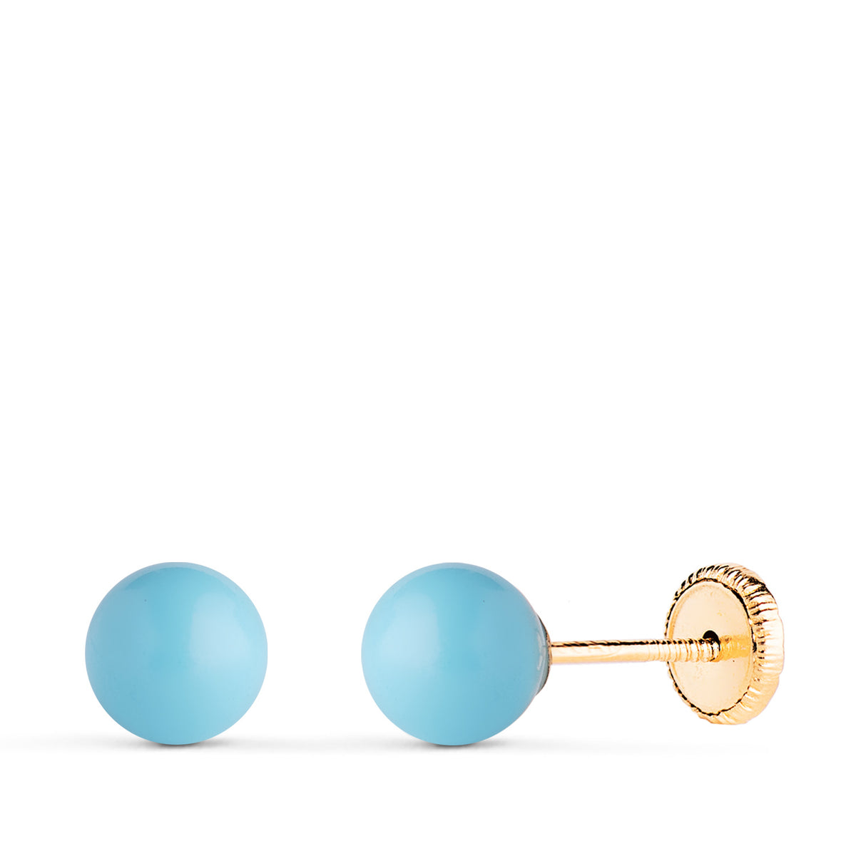 Pendientes Turquesa con Casquilla. Medida: 6 mm. Cierre Tuerca de oro amarillo 18K