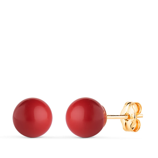 Pendientes Coral con Casquilla. Medida: 7 mm. de oro amarillo 18K