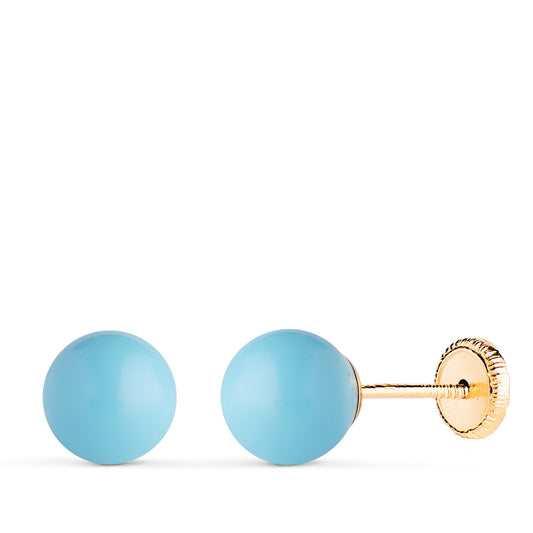 Pendientes Turquesa con Casquilla. Medida: 7 mm. Cierre Tuerca de oro amarillo 18K