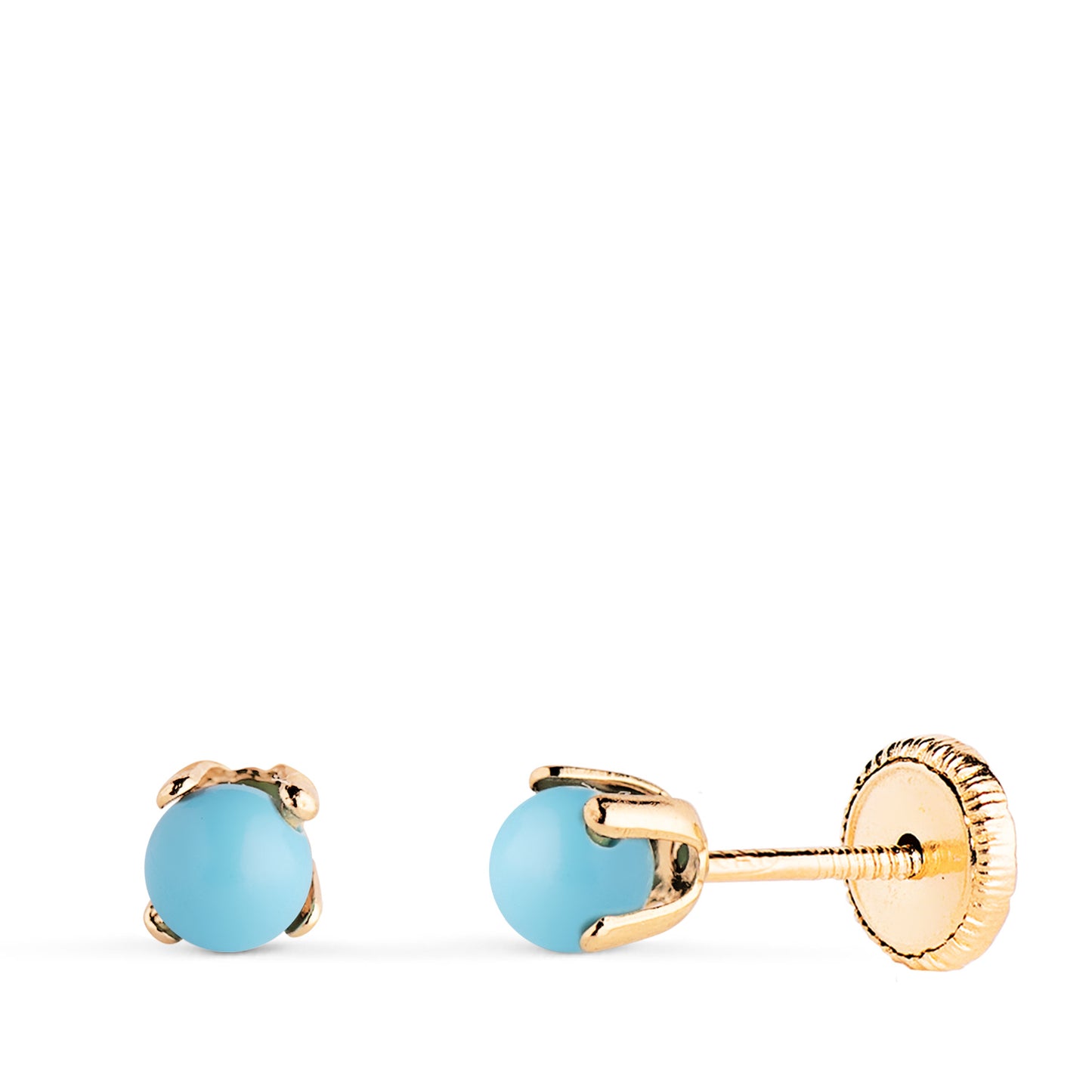 18K PENDIENTES ORO AMARILLO TURQUESA CON 4 GARRAS. MEDIDA: 3 MM. CIERRE TUERCA