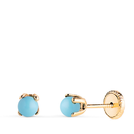 18K PENDIENTES ORO AMARILLO TURQUESA CON 4 GARRAS. MEDIDA: 3 MM. CIERRE TUERCA