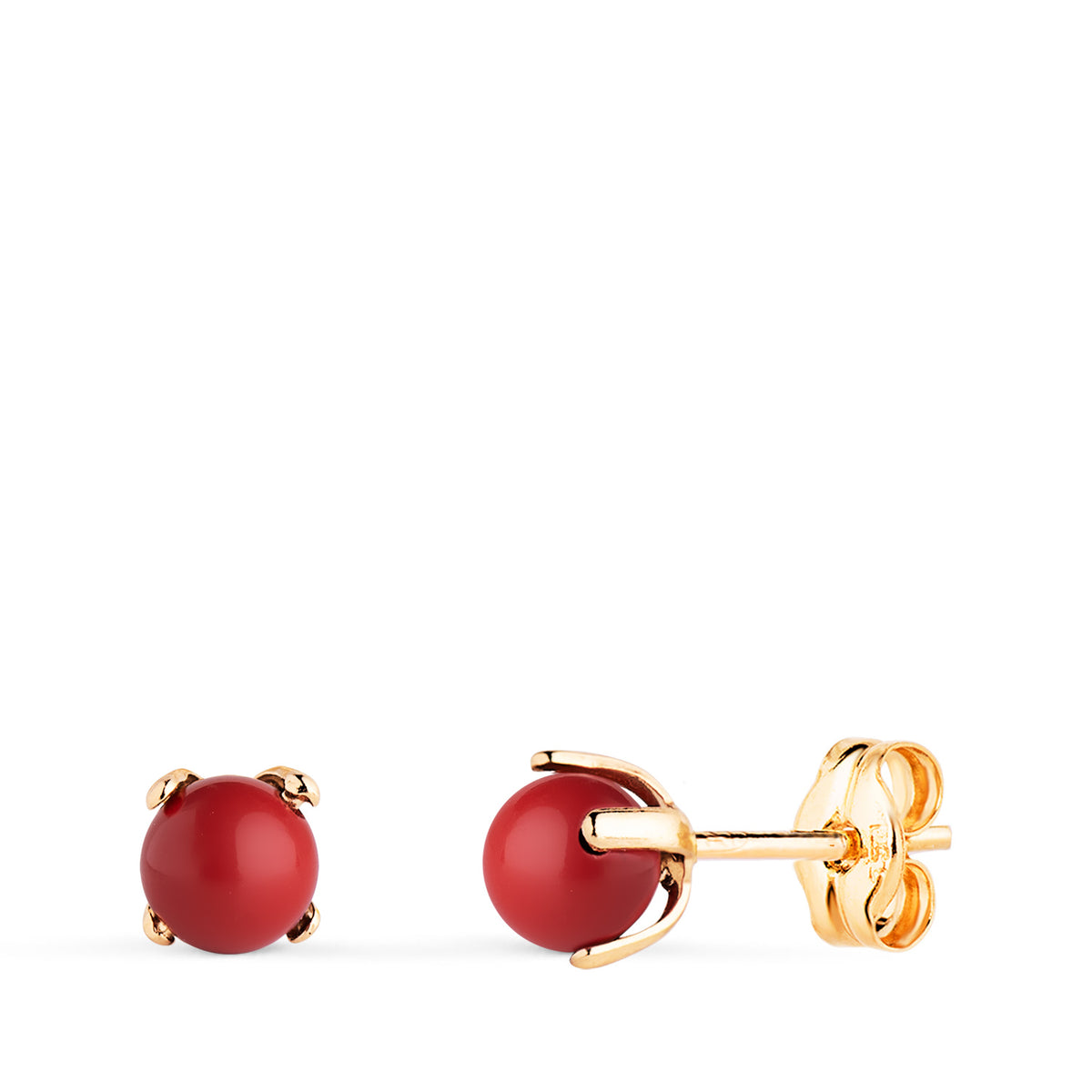 Pendientes Coral con 4 Garras. Medida: 4 mm. de oro amarillo 18K