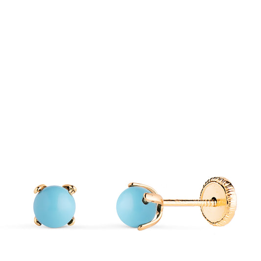 Pendientes Turquesa con 4 Garras. Medida: 4 mm. Cierre Tuerca de oro amarillo 18K