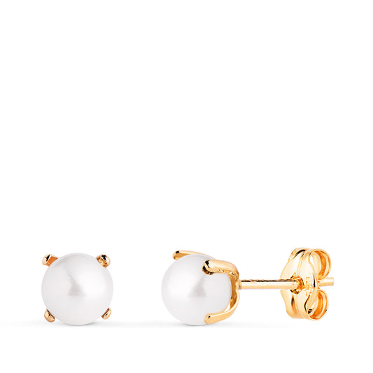 Pendientes Perla con 4 Garras. Medida: 5 mm. de oro amarillo 18K