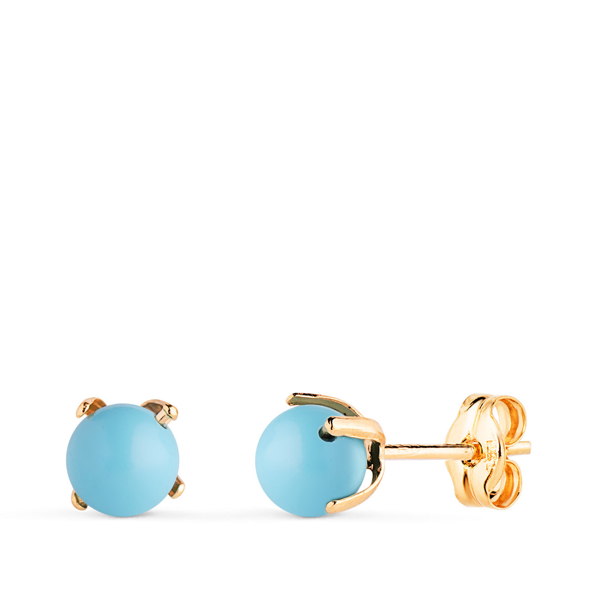 Pendientes Turquesa con 4 Garras. Medida: 5 mm. de oro amarillo 18K