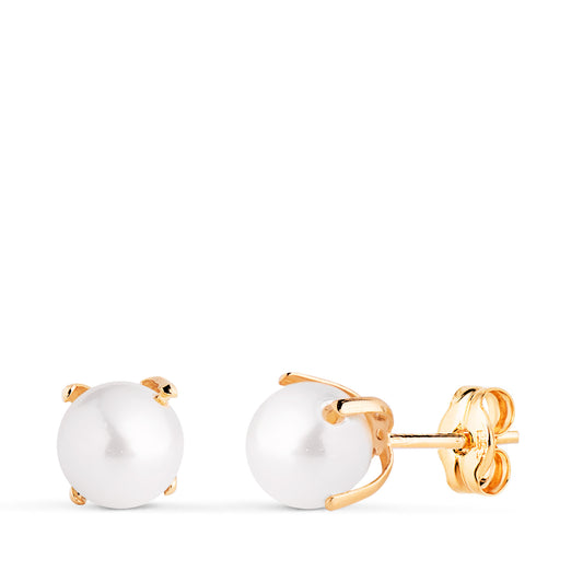 Pendientes Perla con 4 Garras. Medida: 6 mm. de oro amarillo 18K