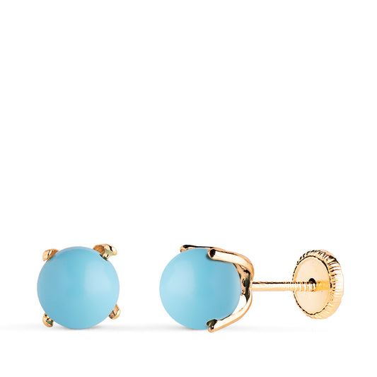 Pendientes Turquesa con 4 Garras. Medida: 6 mm. Cierre Tuerca de oro amarillo 18K
