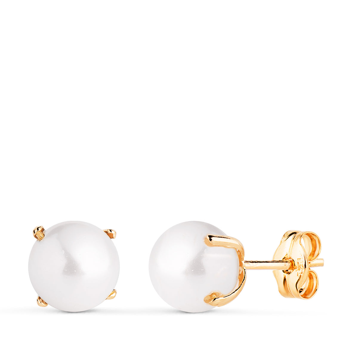 Pendientes Perlas con 4 Garras. Medida: 7 mm. de oro amarillo 18K
