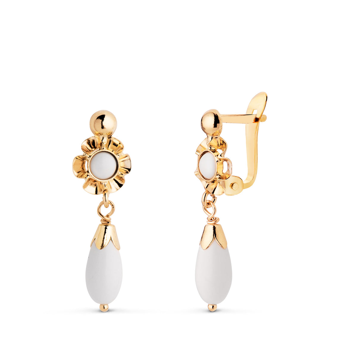 Pendientes Cubanas Lagrima Perla. Medida: 22 x 7 mm. de oro amarillo 18K