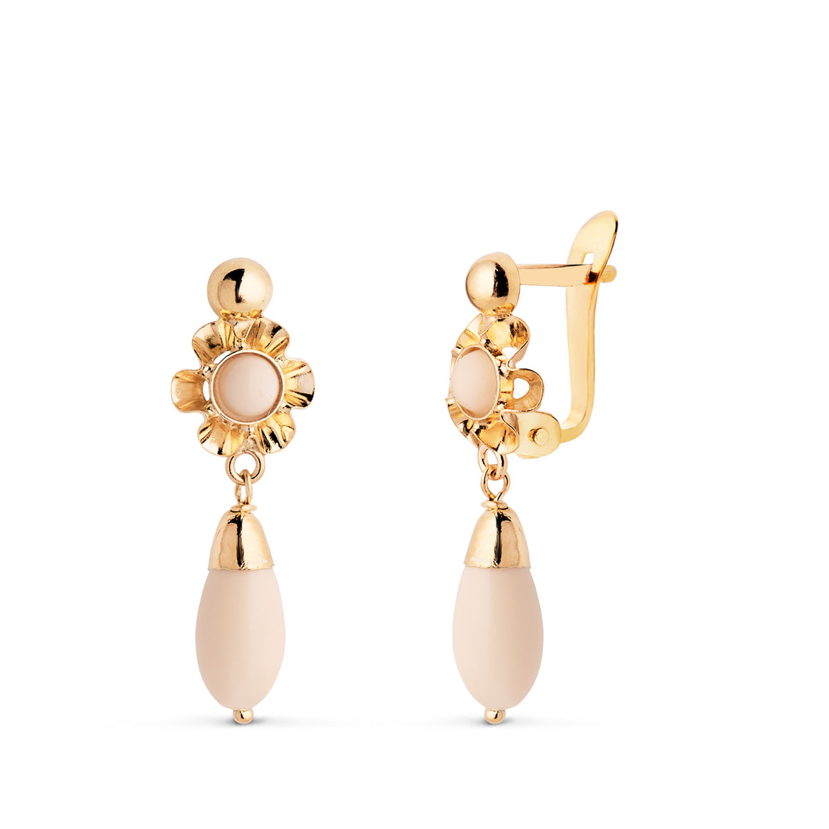 Pendientes Cubanas Lagrima Marfil. Medida: 22 x 7 mm. de oro amarillo 18K