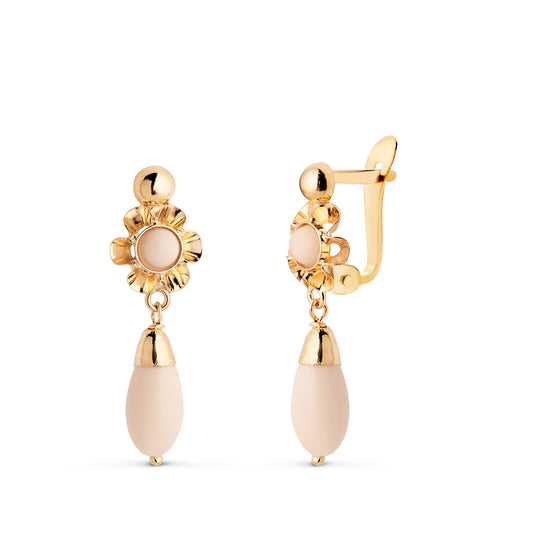 Pendientes Cubanas Lagrima Marfil. Medida: 22 x 7 mm. de oro amarillo 18K