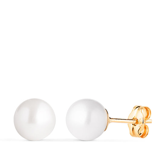 Pendientes Perla Cultivada 7 - 7,5 mm con Casquilla de oro amarillo 18K