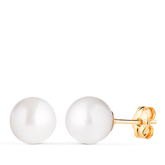 Pendientes Perla Cultivada 8 - 8,5 mm con Casquilla de oro amarillo 18K