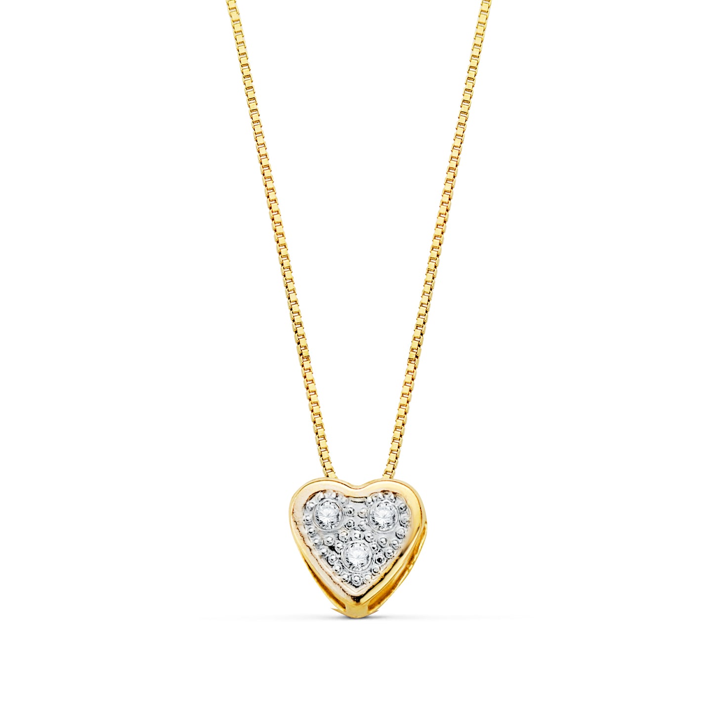 18K COLLAR ORO BICOLOR CORAZON CON CIRCONITAS 5MM CADENA 42 CM
