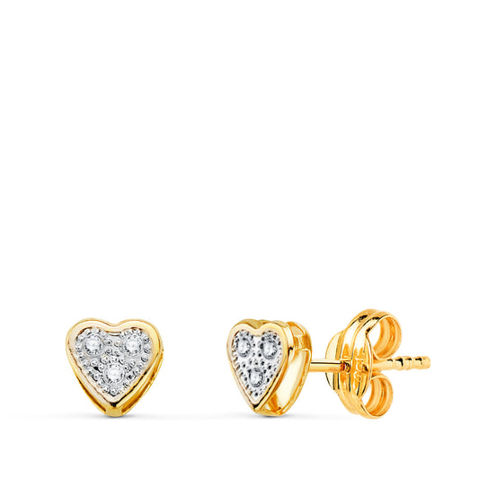 18K PENDIENTES ORO BICOLOR CORAZON CON CIRCONITAS: MEDIDA: 5X5MM. CIERRE PRESION