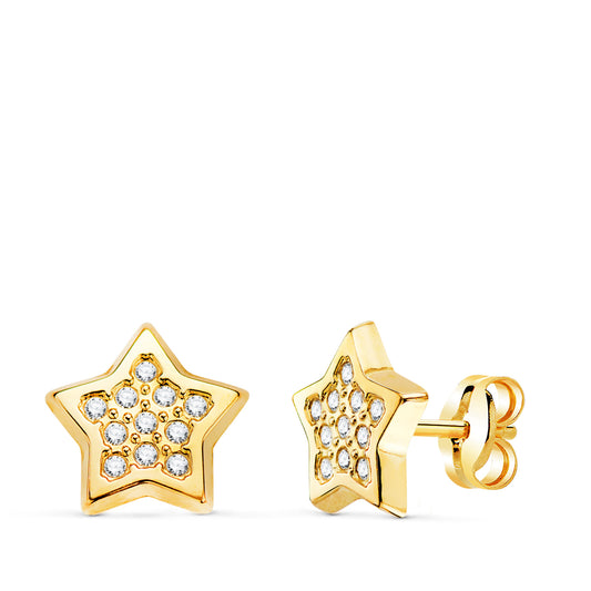Pendientes Estrellas con Circonita 9 x 9 mm. de oro amarillo 18K
