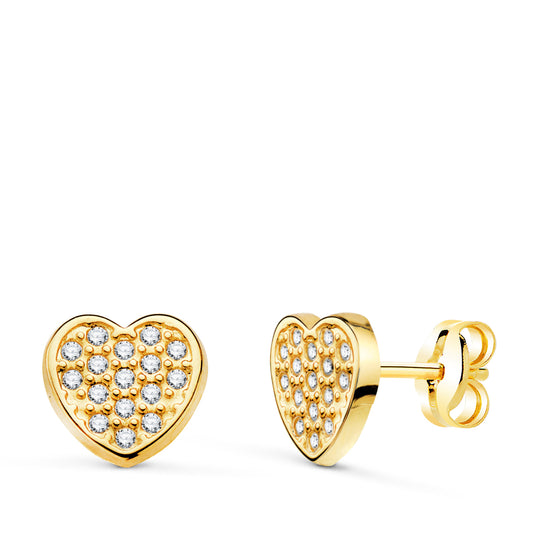 Pendientes Corazon con Circonitas. Medida: 7 x 7 mm. de oro amarillo 18K