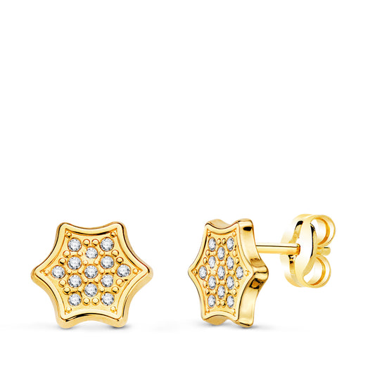 18K PENDIENTES OR AMARILLO ESTRELLAS CON CIRCONITAS 7 X 6,5 MM. CIERRE PRESION