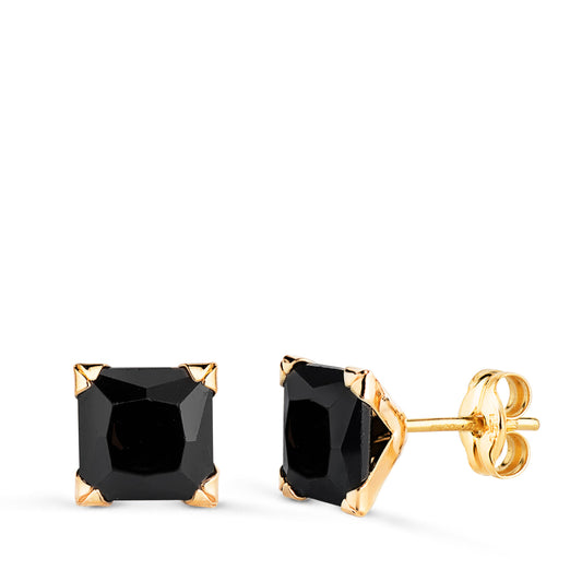 Pendientes Circonitas Negras Cuadradas con 4 Garras. Ancho: 7 mm. de oro amarillo 18K