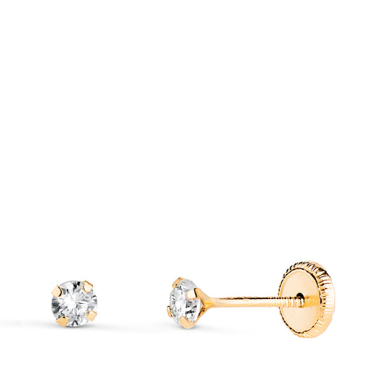Pendientes 4 Garras con Circonita. Ancho: 3 mm Cierre Tuerca de oro amarillo 18K