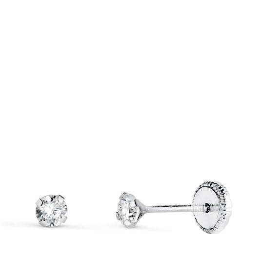 Pendientes 4 Garras con Circonita. Ancho: 3 mm Cierre Tuerca de oro blanco 18K