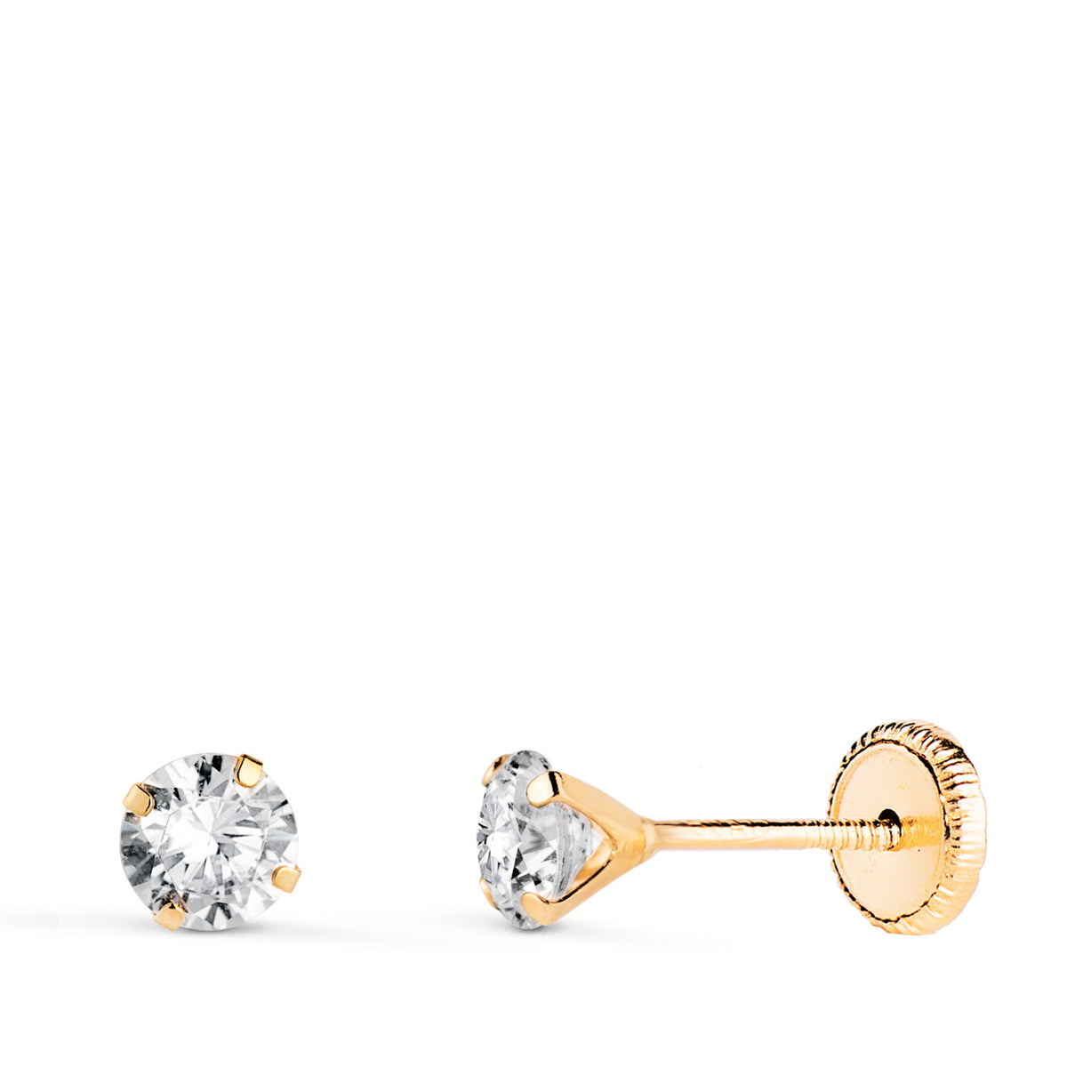Pendientes 4 Garras con Circonita. Ancho: 4 mm Cierre Tuerca de oro amarillo 18K