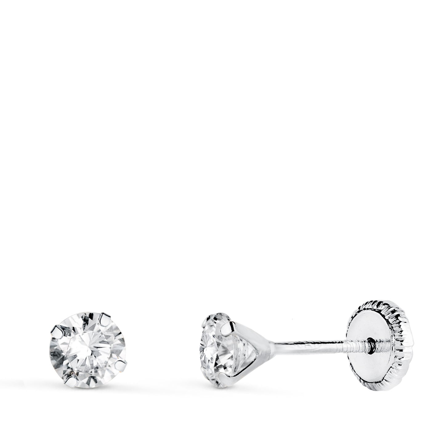 18K PENDIENTES ORO BLANCO 4 GARRAS CON CIRCONITA. ANCHO: 4 MM CIERRE TUERCA