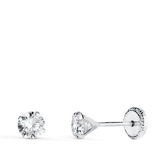 Pendientes 4 Garras con Circonita. Ancho: 4 mm Cierre Tuerca de oro blanco 18K