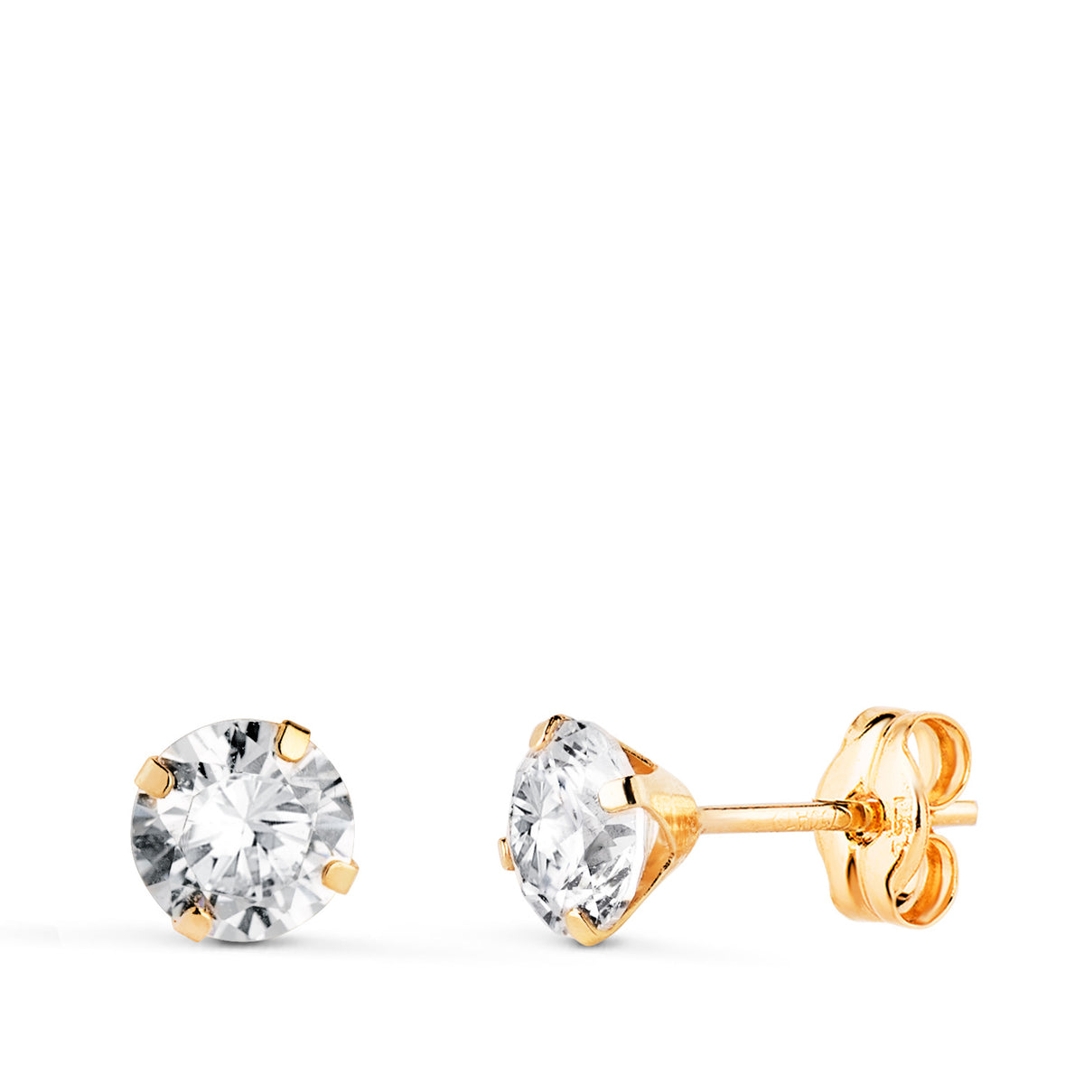 Pendientes 4 Garras con Circonita. Ancho: 5 mm de oro amarillo 18K
