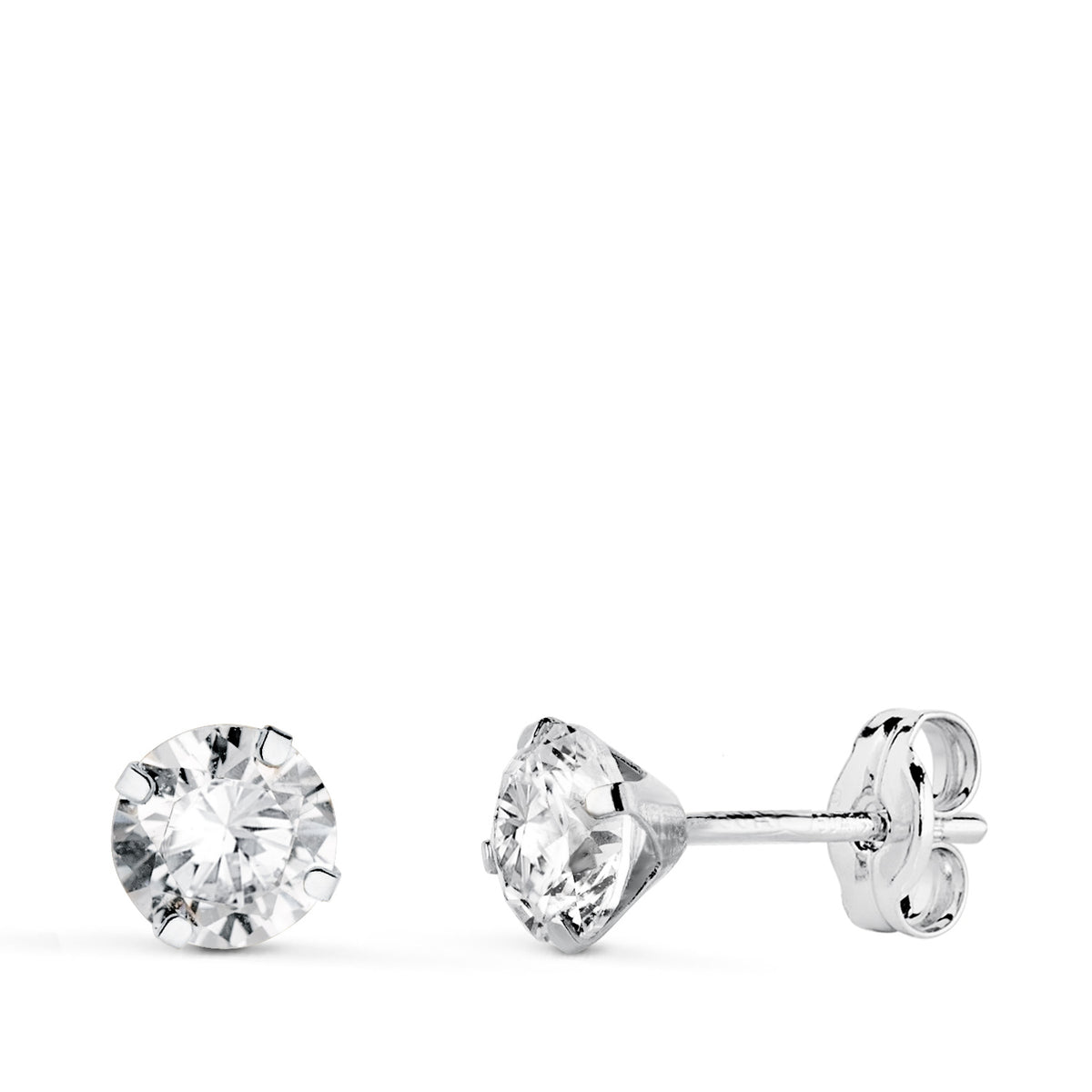 Pendientes 4 Garras con Circonita. Ancho: 5 mm de oro blanco 18K
