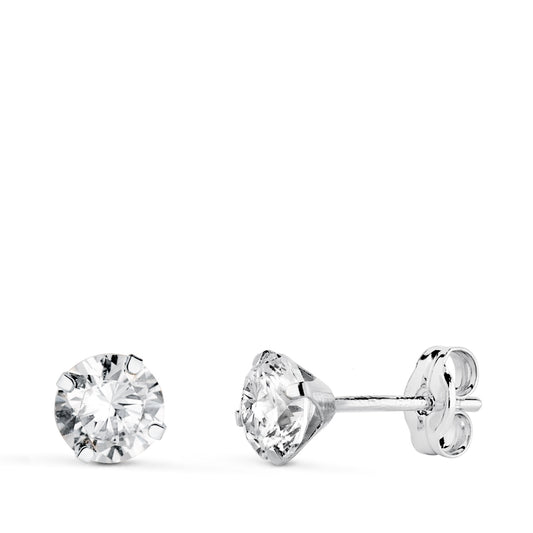 Pendientes 4 Garras con Circonita. Ancho: 5 mm de oro blanco 18K