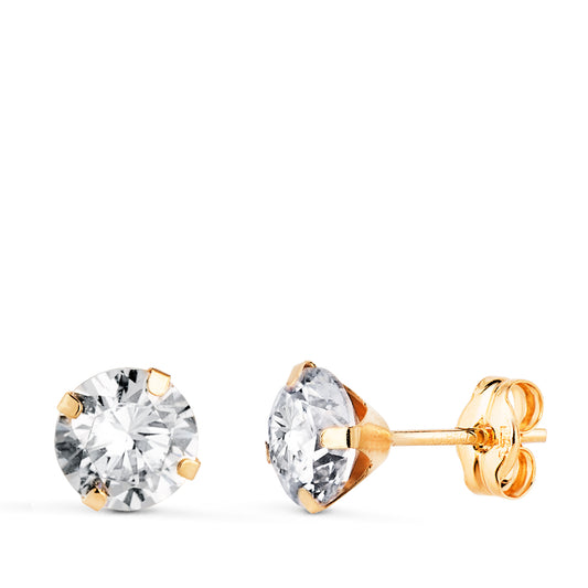 Pendientes 4 Garras con Circonita. Ancho: 6 mm de oro amarillo 18K