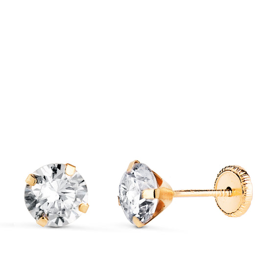 Pendientes 4 Garras con Circonita. Ancho: 6 mm Cierre Tuerca de oro amarillo 18K